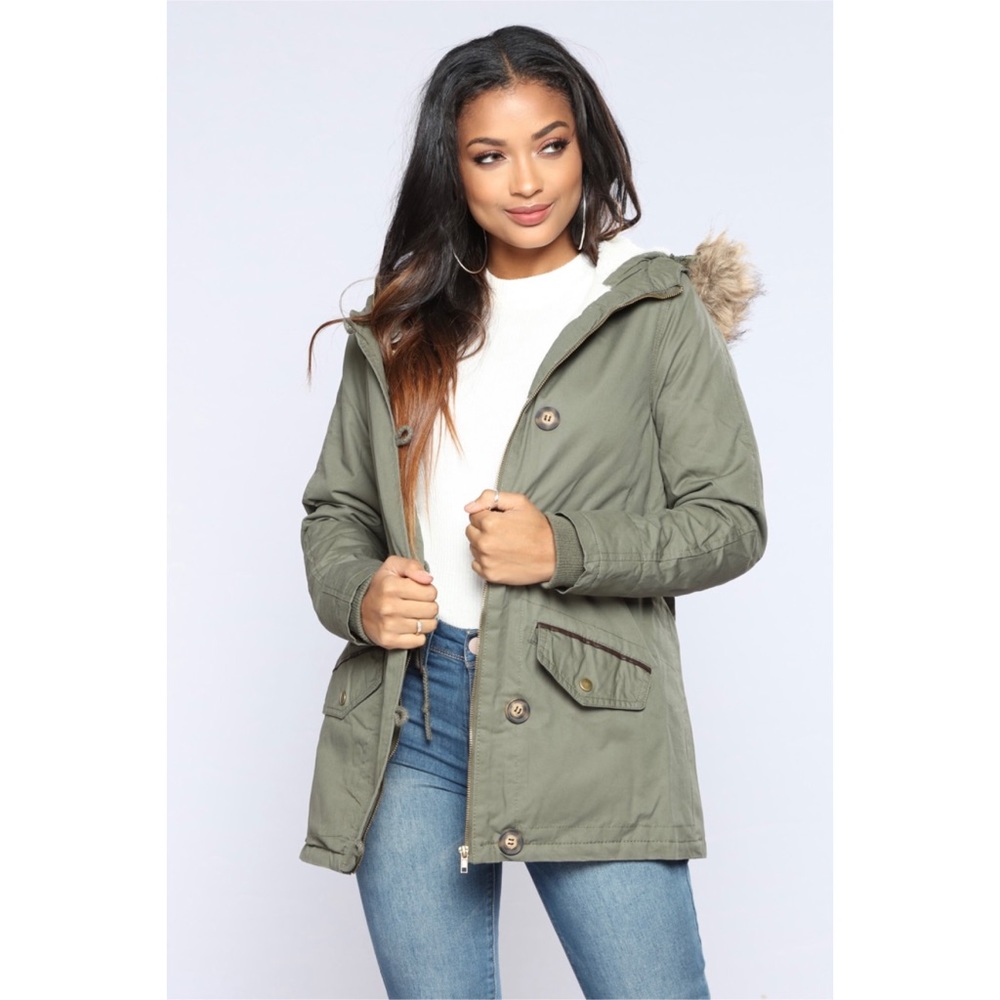 NWOT Fashion Nova For The Chills Jacket - Olive (Without Hood Fur)